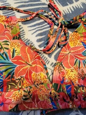 Floral Tropical Tie-Back Bikini Top - Coral Mix